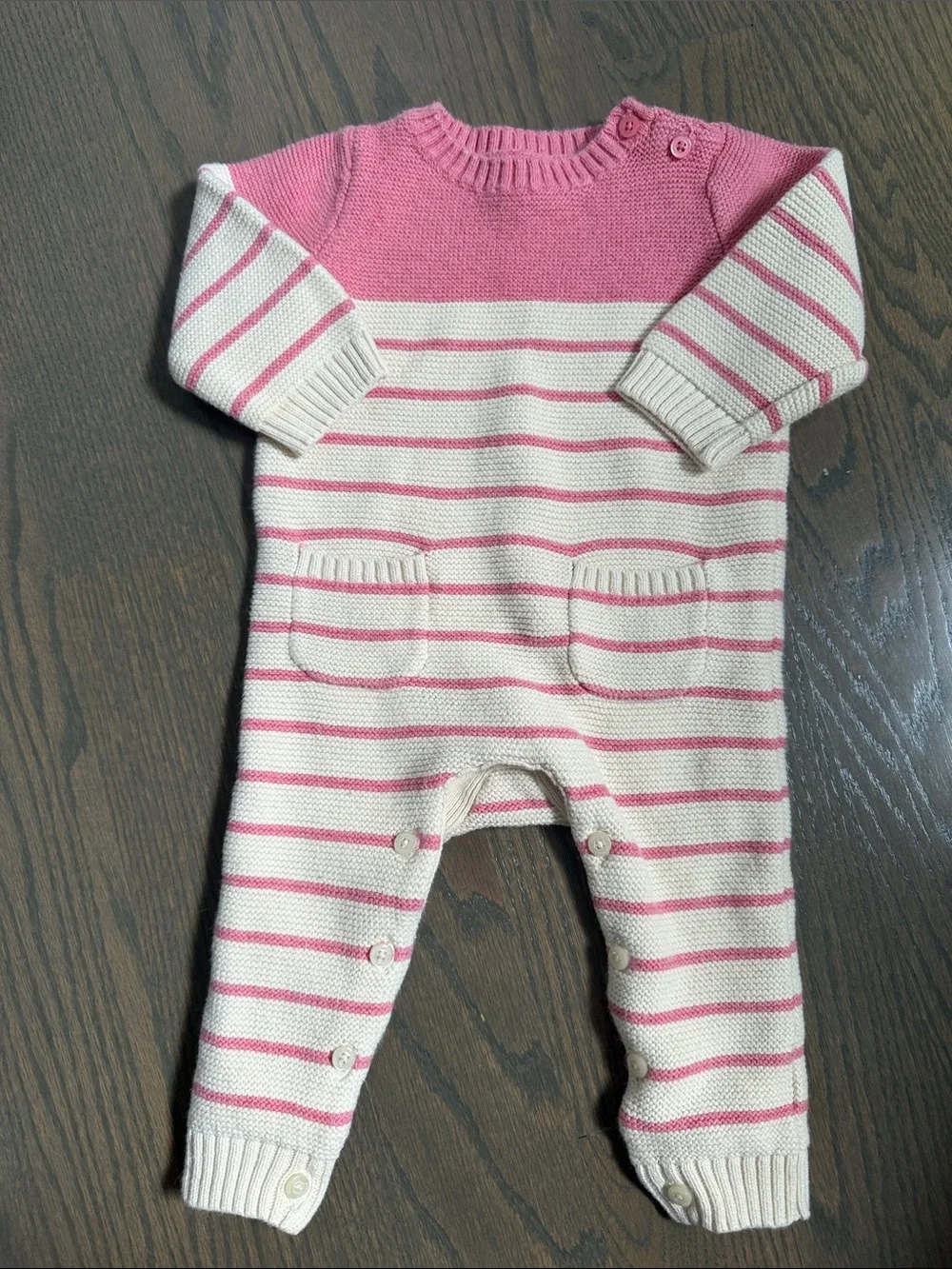 baby GAP Pink & Cream Striped Knit Romper 6-12M